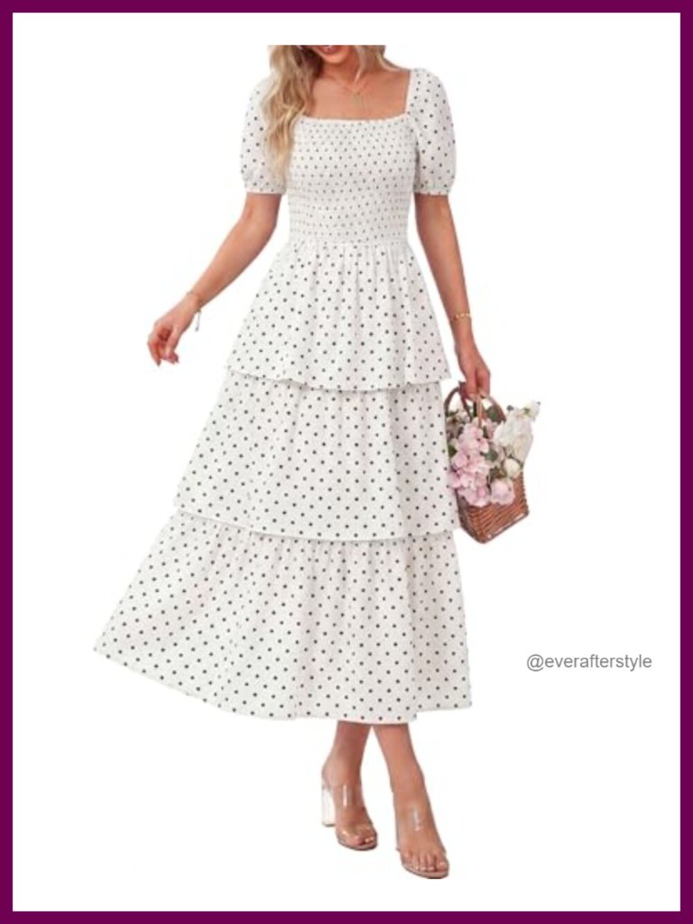 Women's Floral Smocked Square Neck Puff Sleeve Maxi Dress